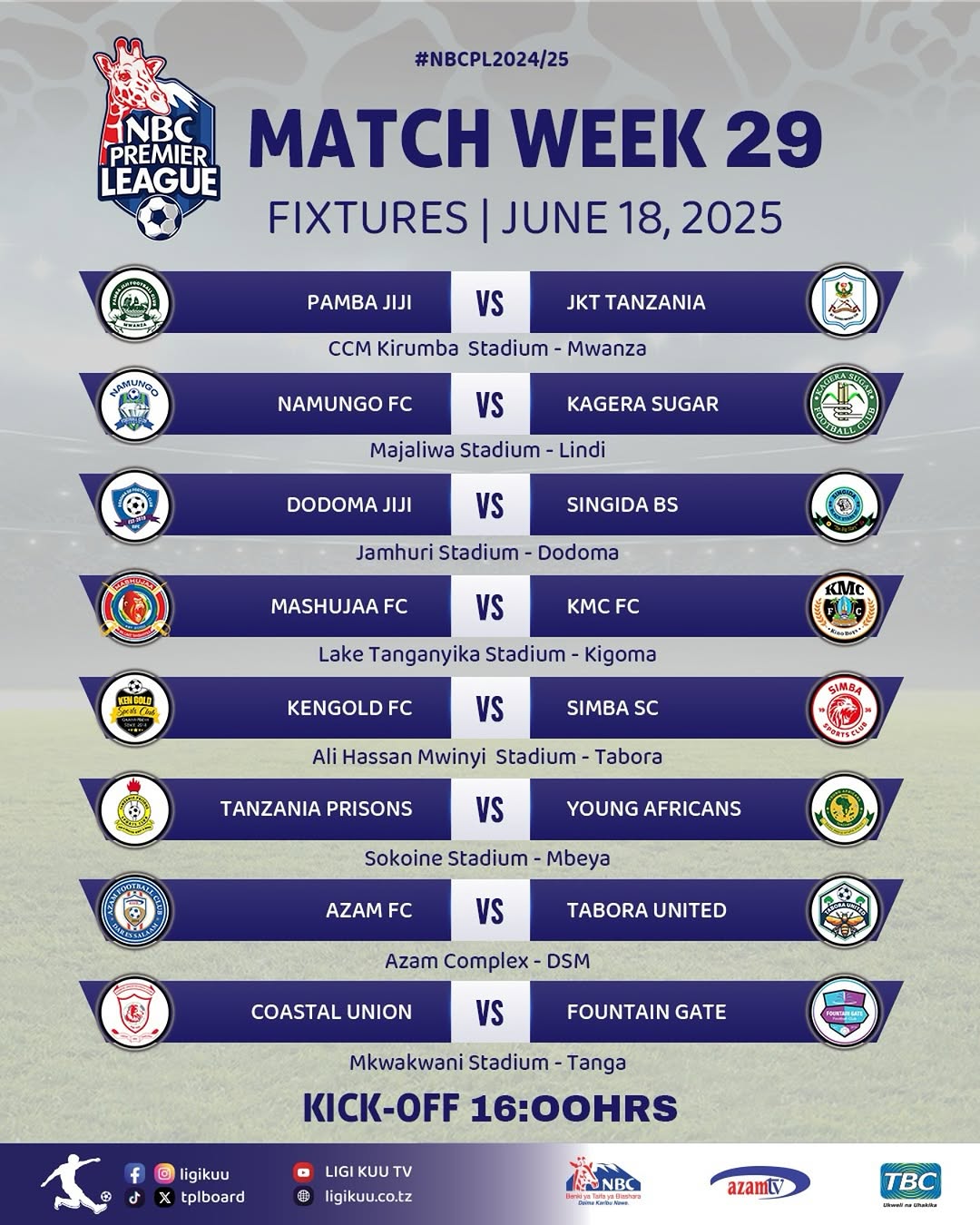 NBC Premier League Round 29 Fixtures